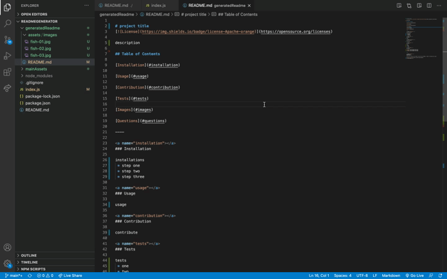 preview of Readme File Generator